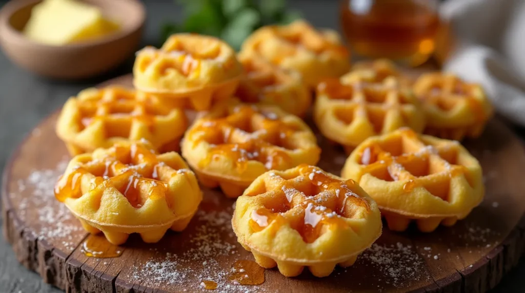 Cornbread Waffle Bites with Honey Butter Syrup