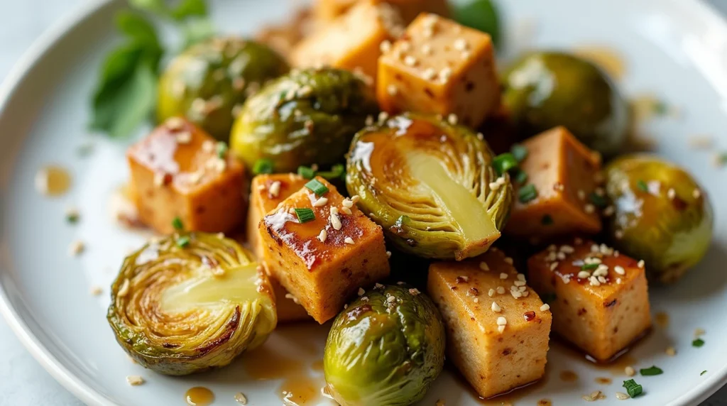 Roasted Brussels Sprouts & Crispy Tofu Recipe