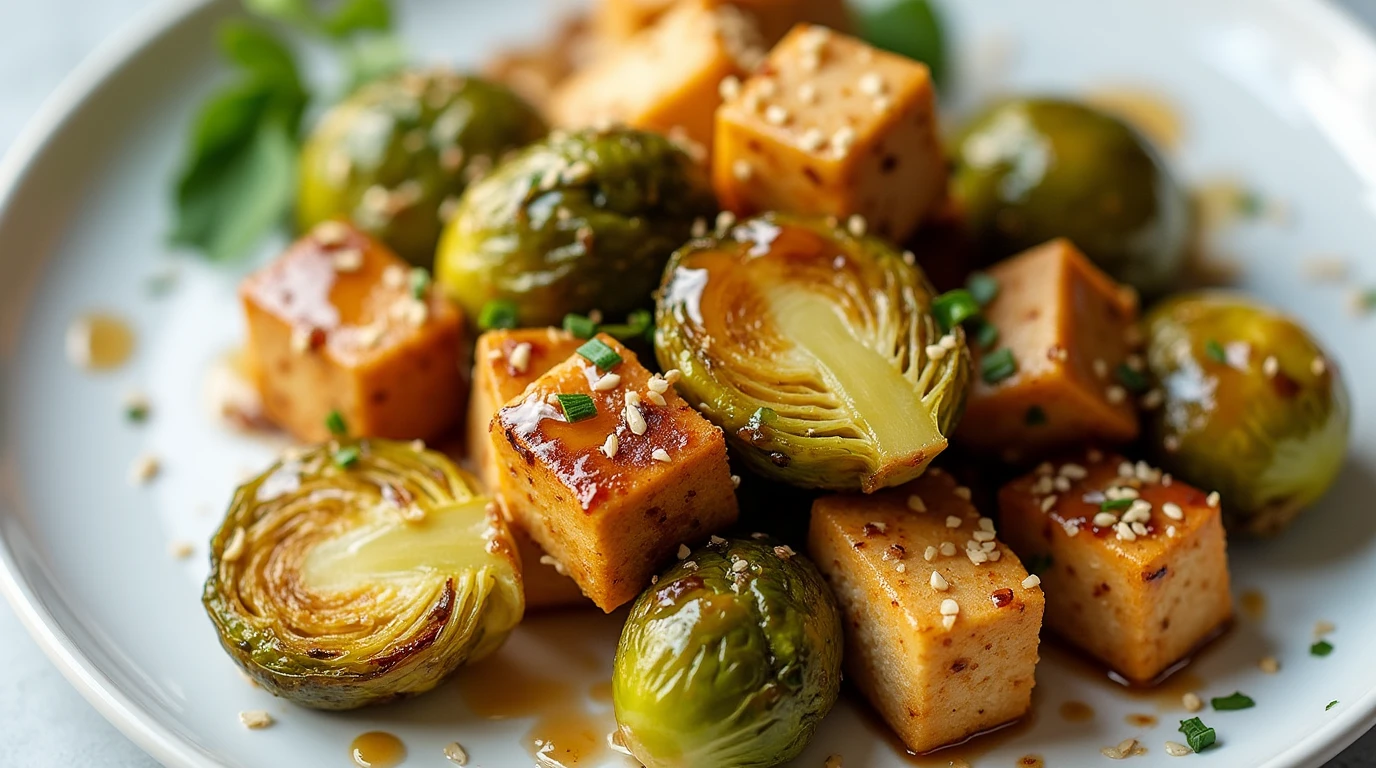 Roasted Brussels Sprouts & Crispy Tofu Recipe